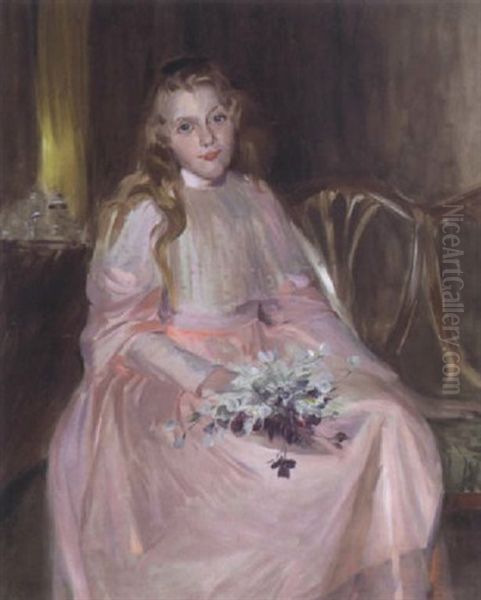 Young Woman Holding Flowers Oil Painting by John McClure Hamilton