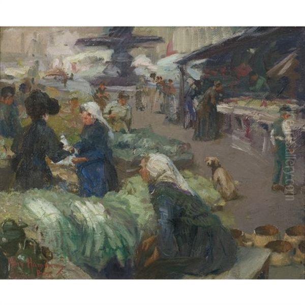 Market Scene, Giverney (sic) Oil Painting by Mary Ritter Hamilton