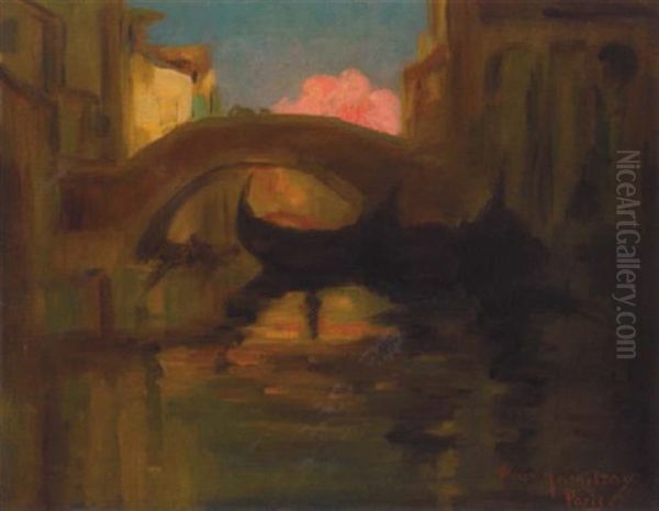 Gondolas On The Canal Oil Painting by Mary Ritter Hamilton