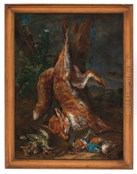 A Pair Of Still Lifes With A Fox And Hare Oil Painting by Philipp Ferdinand de Hamilton