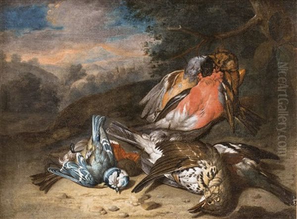 Erlegte Vogel Vor Landschaft by Philipp Ferdinand de Hamilton