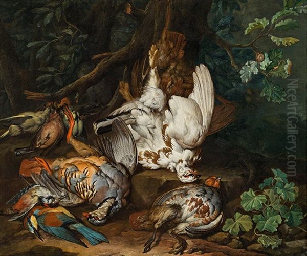 Hunting Still Life With Birds Oil Painting by Philipp Ferdinand de Hamilton