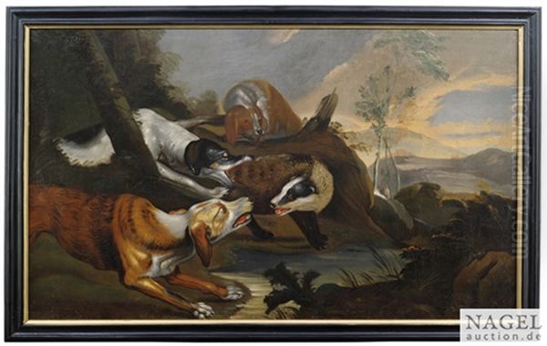 Drei Jagdhunde Stellen Tiere Oil Painting by Philipp Ferdinand de Hamilton