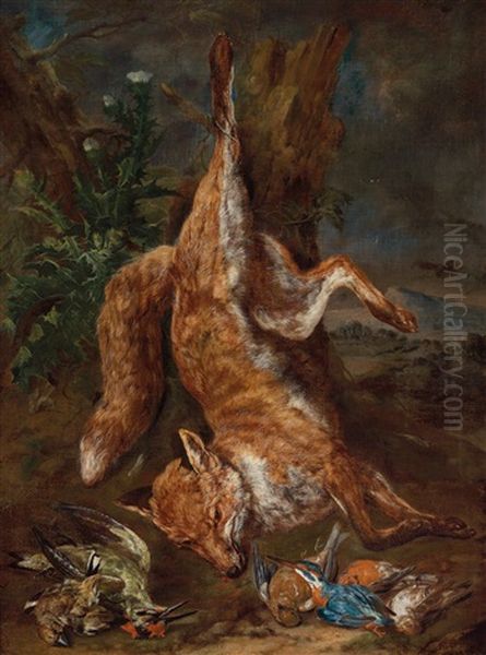 Ein Paar Jagdstillleben Mit Erlegtem Fuchs Und Hasen Oil Painting by Philipp Ferdinand de Hamilton