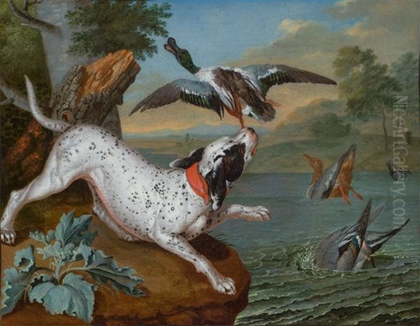 Jagdhund Und Wildenten Oil Painting by Philipp Ferdinand de Hamilton