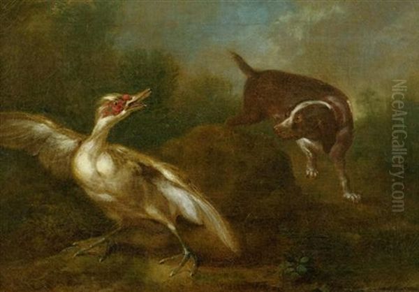 Hund Und Ente Oil Painting by Philipp Ferdinand de Hamilton