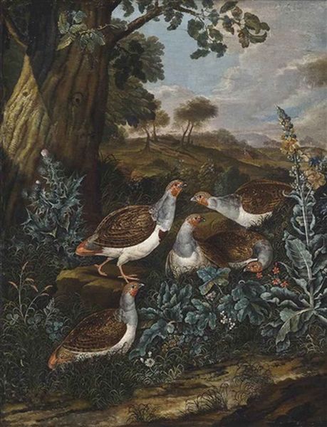 Partridges In A Landscape Oil Painting by Philipp Ferdinand de Hamilton