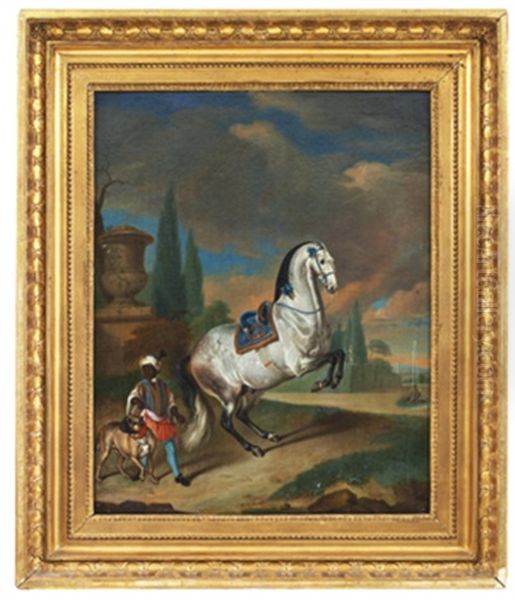 Morian Med Stegrande Hast Och Hund Oil Painting by Philipp Ferdinand de Hamilton