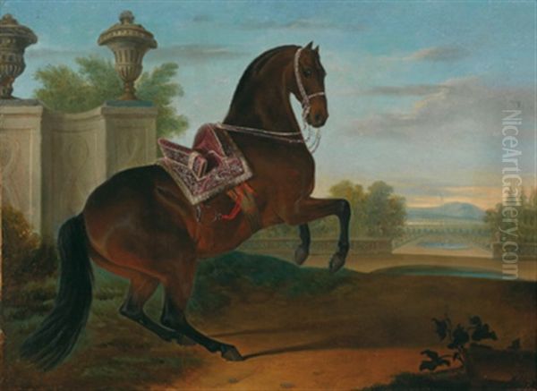 Ein Kaiserlicher Brauner Mit Prunksattel In Der Levade In Einer Landschaft Oil Painting by Philipp Ferdinand de Hamilton