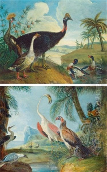 Exotische Vogel In Einer Landschaft (+ Another Similar; Pair) Oil Painting by Philipp Ferdinand de Hamilton