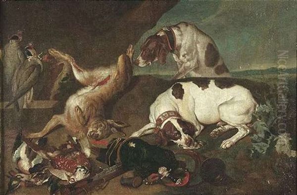 Jagdstilleben Mit Zwei Hunden, Die Die Jagdbeute Bewachen Oil Painting by Philipp Ferdinand de Hamilton