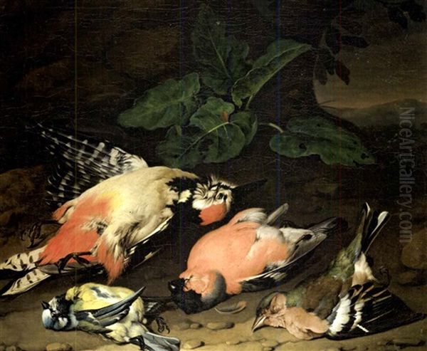 Nature Morte Aux Oiseaux (+ Another, Similar; Pair) Oil Painting by Philipp Ferdinand de Hamilton