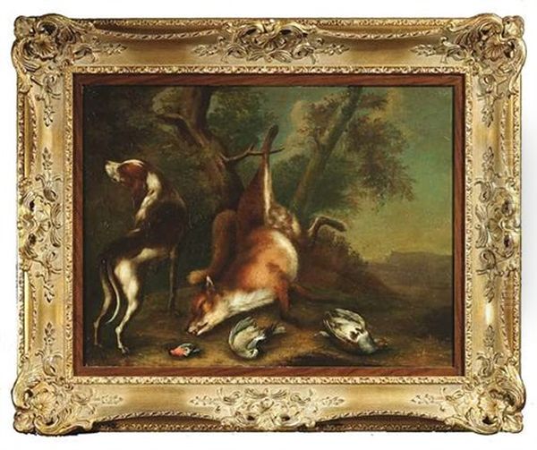 Hund Mit Erlegtem Fuchs (+ Hund Mit Erlegtem Hasen; Pair) Oil Painting by Philipp Ferdinand de Hamilton