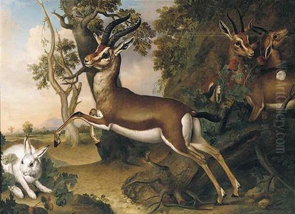 Antelope With A Hare In A Landscape Oil Painting by Philipp Ferdinand de Hamilton