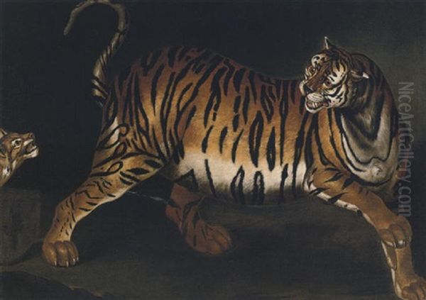 A Tigress And Her Cub Oil Painting by Philipp Ferdinand de Hamilton