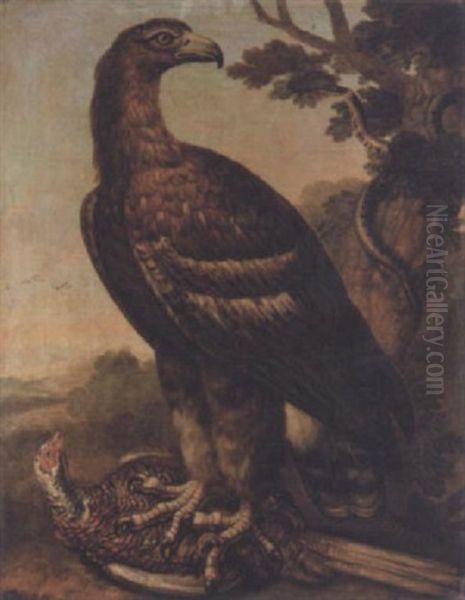 A Golden Eagle With  A Pheasant In Its Talons, A Snake Coiled Around A Tree Nearby Oil Painting by Philipp Ferdinand de Hamilton