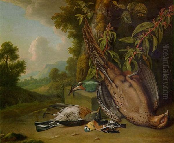 Erlegtes Geflugel Vor Gebirgigem Landschaftsaussnitt Oil Painting by Philipp Ferdinand de Hamilton