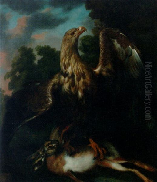 An Eagle With A Hare Oil Painting by Philipp Ferdinand de Hamilton