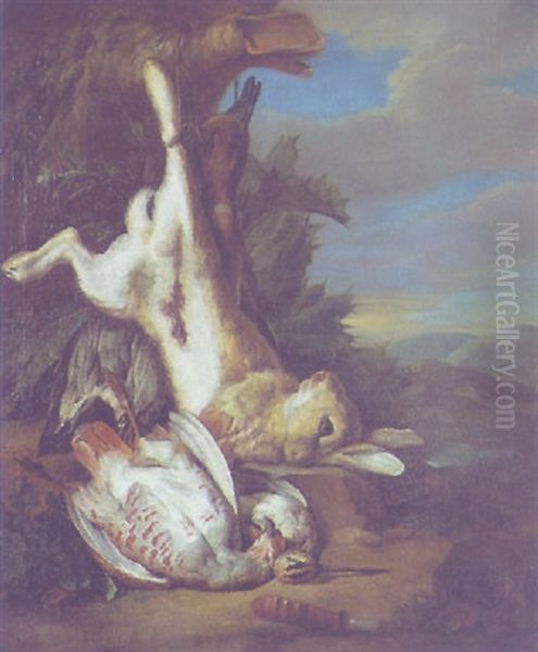 Jagdstilleben Mit Hase Und Schnepfe Oil Painting by Philipp Ferdinand de Hamilton