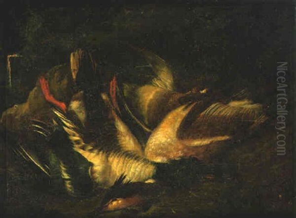 Still Life Of A Coot, Black-headed Gull And Mallard On A Bank Oil Painting by Philipp Ferdinand de Hamilton