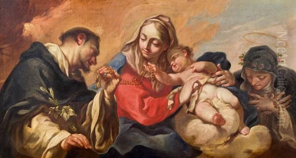 Rosenkranzmadonna Mit Hl. Dominikus Und Hl. Katharina Oil Painting by Antonio Balestra