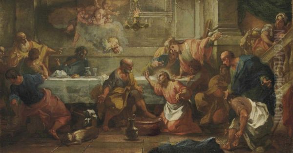 Christ Washing His Disciples' Feet At The Last Supper Oil Painting by Antonio Balestra