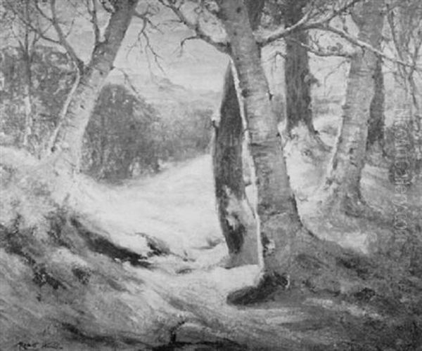 Winter Landscape With Birch Trees Oil Painting by Robert Hamilton