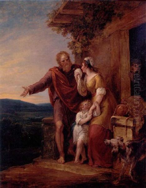 Abraham Banishing Hagar And Ishmael To The Desert Of Beersheba Oil Painting by William Hamilton