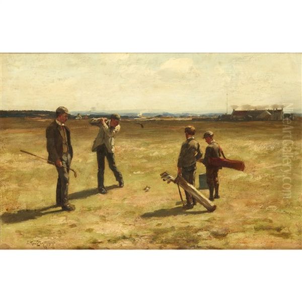 Teeing Off Oil Painting by James Hamilton