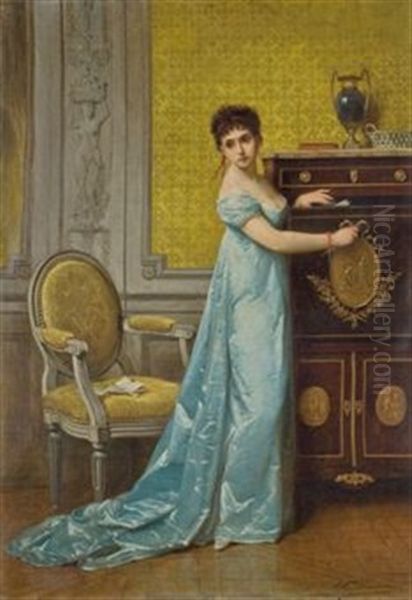 Elegante Au Secretaire Oil Painting by Edouard Jean Conrad Hamman