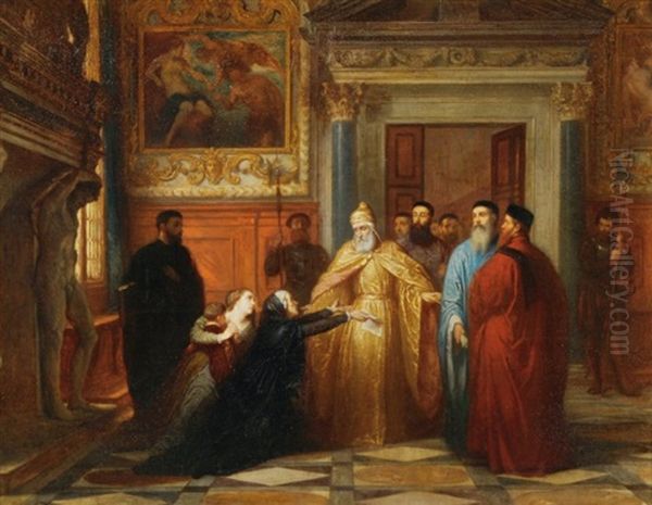 La Demande En Grace, Salle De L'anti-collegio Au Palais Ducal A Venise Oil Painting by Edouard Jean Conrad Hamman