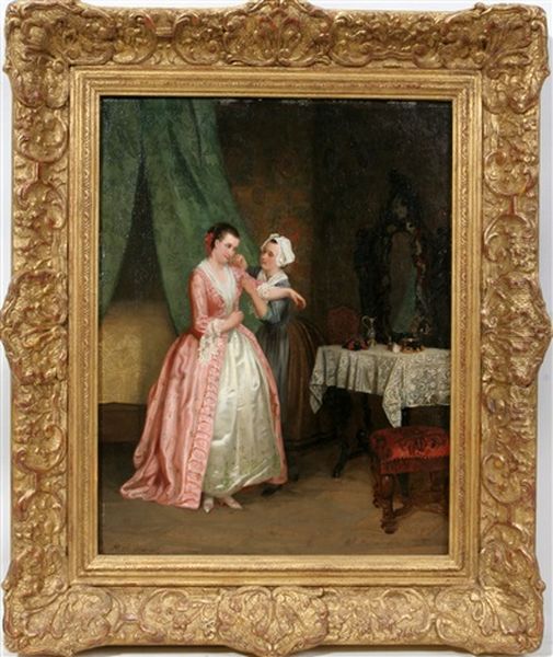 Lady With Dressing Maid Oil Painting by Alexis van Hamme