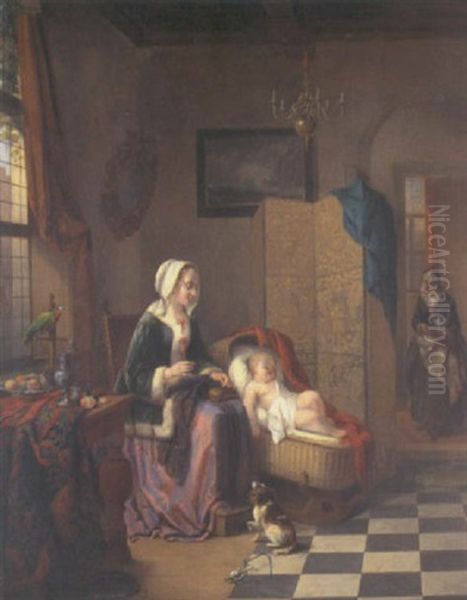 Mother And Child In An Interior by Alexis van Hamme