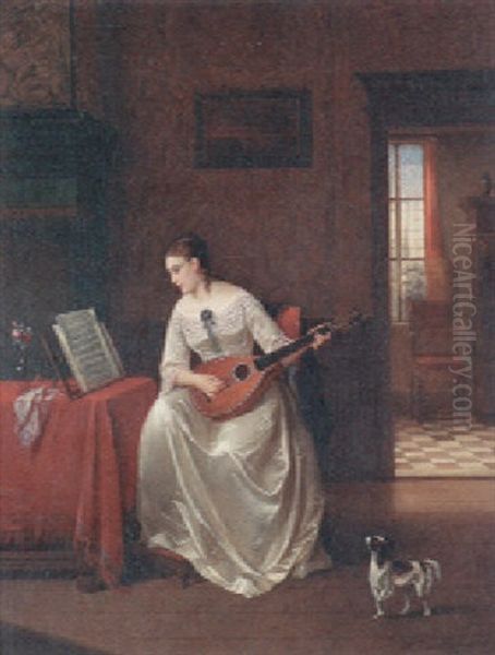 The Mandolin Player Oil Painting by Alexis van Hamme