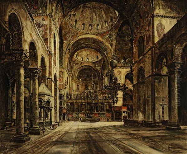 Innenansicht Der Basilika San Marco In Venedig Oil Painting by Otto Hammel