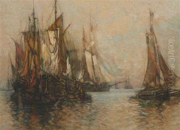 Schiffe Im Hafen Oil Painting by Otto Hammel