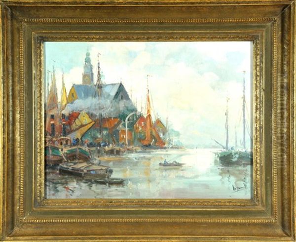 Hafenansicht Mit Fischerbooten Oil Painting by Otto Hammel