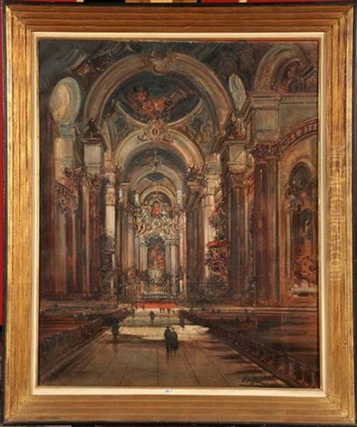 Interieur D'eglise Anime Oil Painting by Otto Hammel