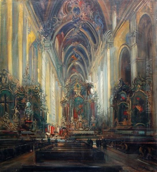 Barockes Interieur Einer Katholischen Kirche Oil Painting by Otto Hammel