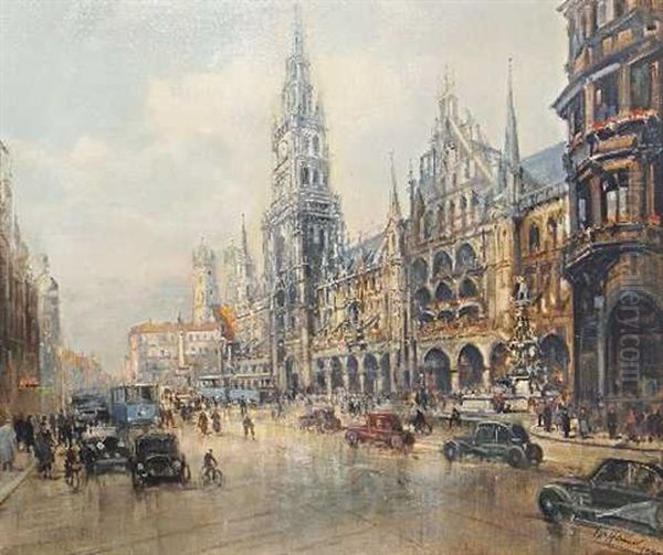 Der Marienplatz In Munchen Oil Painting by Otto Hammel