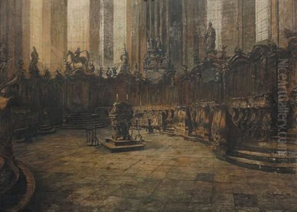 Interior, Mainz Cathedral Oil Painting by Otto Hammel