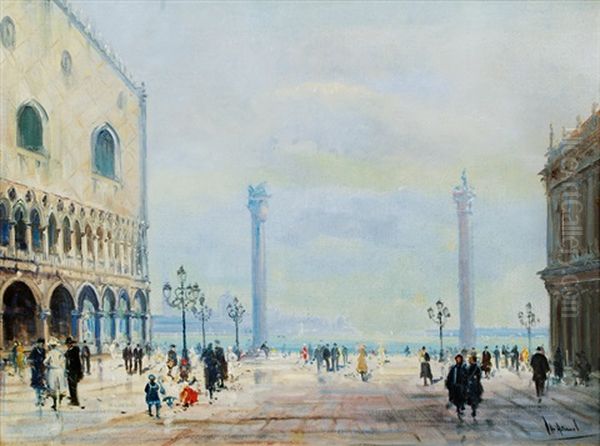 Piazza San Marco In Venice Oil Painting by Otto Hammel