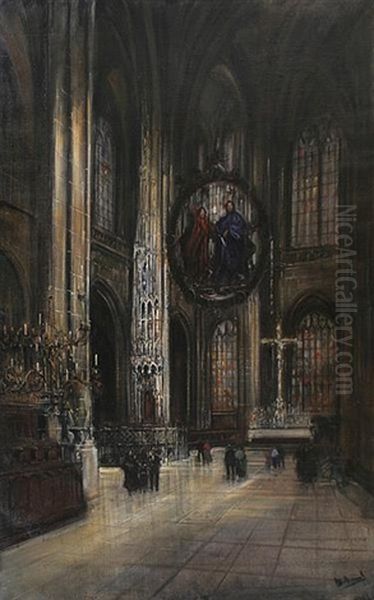 Interieur Der Lorenzkirche In Nurnberg Mit Dem Im Chor Aufgehangten Englischen Grus Oil Painting by Otto Hammel