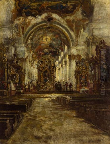 Blick In Die Heilig-kreuz-kirche In Landsberg Oil Painting by Otto Hammel