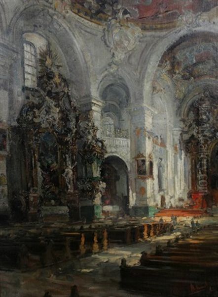 Interieur Der Ehemaligen Benediktinerklosterkirche In Rott Am Inn Oil Painting by Otto Hammel