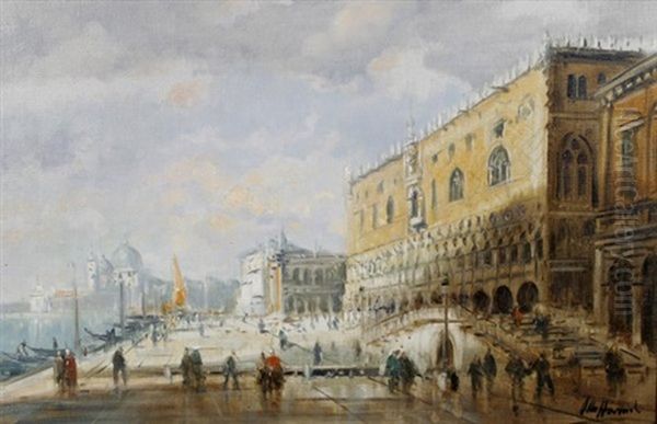 Blick Auf Den Dogenpalast In Venedig Und Die Kirche Santa Maria Della Salute Oil Painting by Otto Hammel