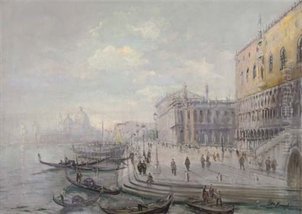 Figures On The Molo, Venice Oil Painting by Otto Hammel