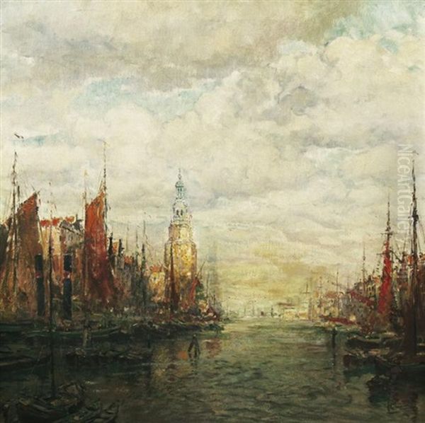 Gracht In Amsterdam Oil Painting by Otto Hammel