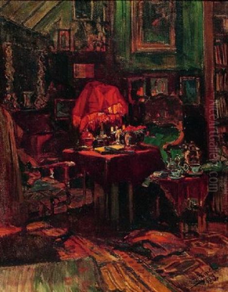 Interieur Im Lampenschein Oil Painting by Otto Hammel