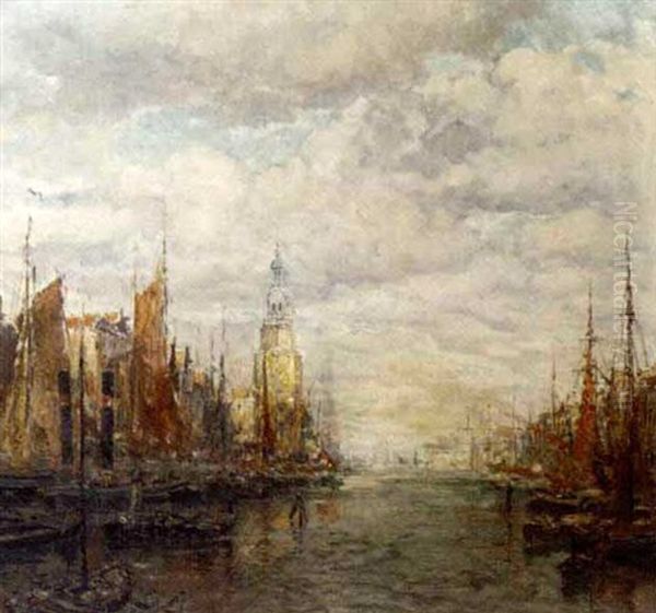 The Montelbaanstoren Seen From The Oudeschans, Amsterdam Oil Painting by Otto Hammel